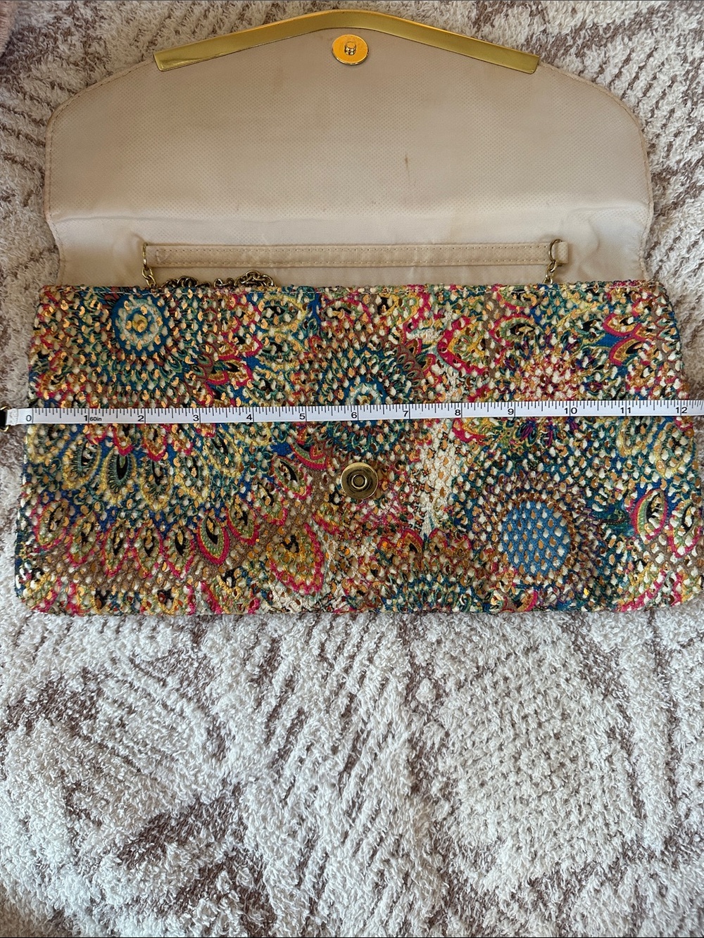 Vintage Jessica McClintock Sequin Evening Clutch Gold Chain statement bag - Picture 8 of 17